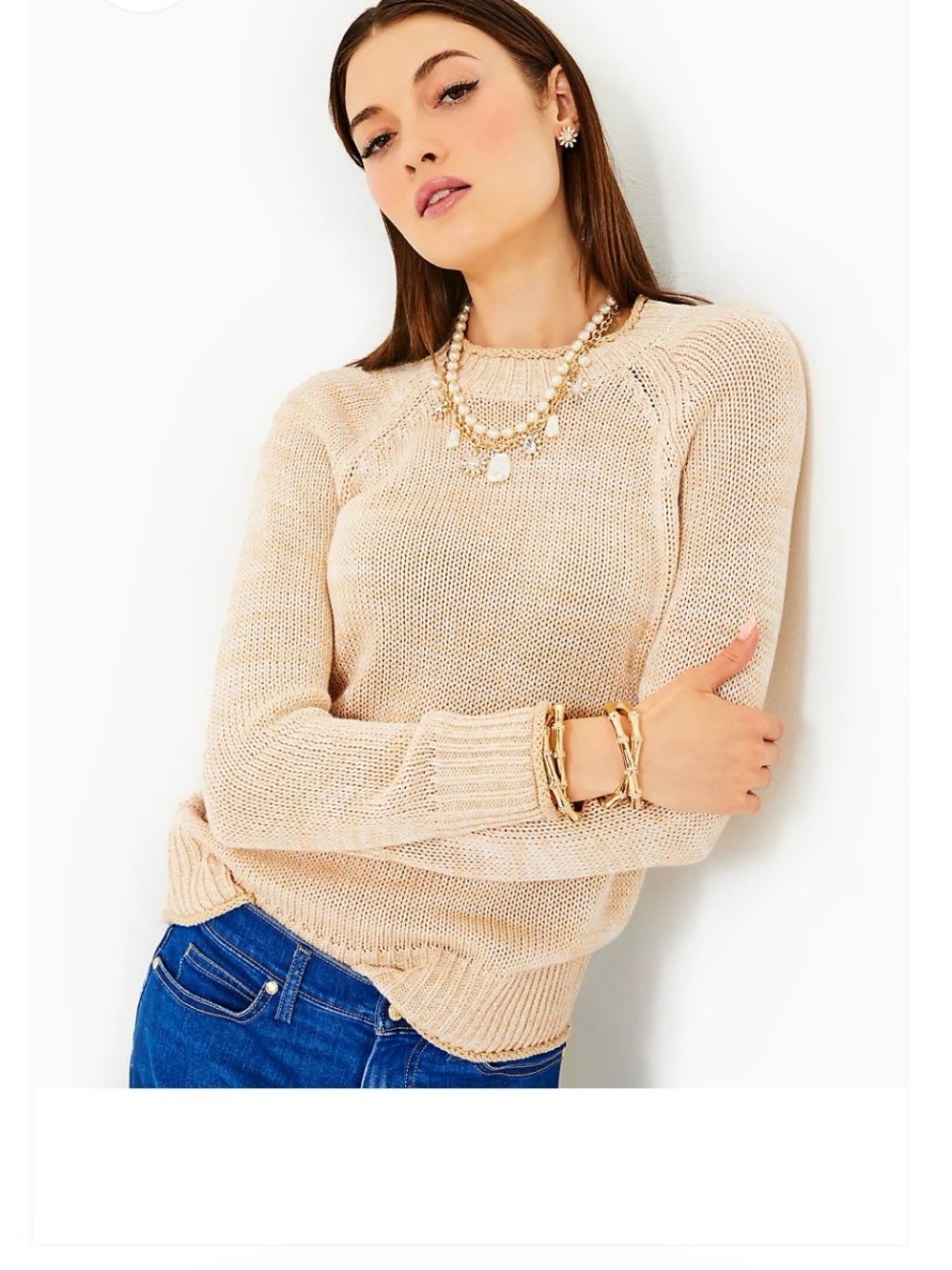 Lilly Pulitzer Deba Crew Neck Wicker Tan Sweater Size Large NWT